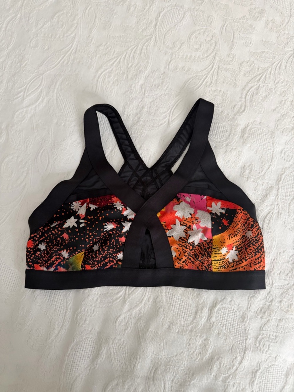 FP Movement by Free People Black Floral & Orange Print Sports Bra